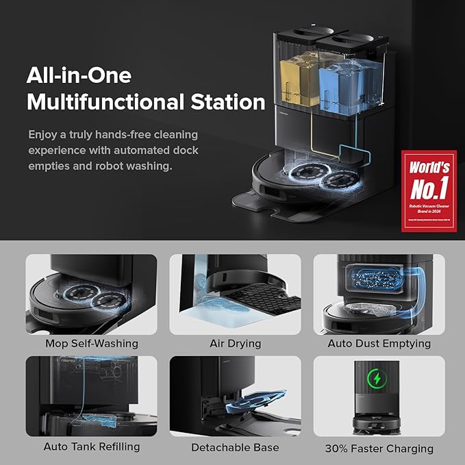 roborock QV 35A Robot Vacuum and Mop with All-Rubroborock QV 35A Robot Vacuum and Mop with All-Rubber Main Brush, 8000Pa Suction, Upgraded from Qrevo Sber Main Brush