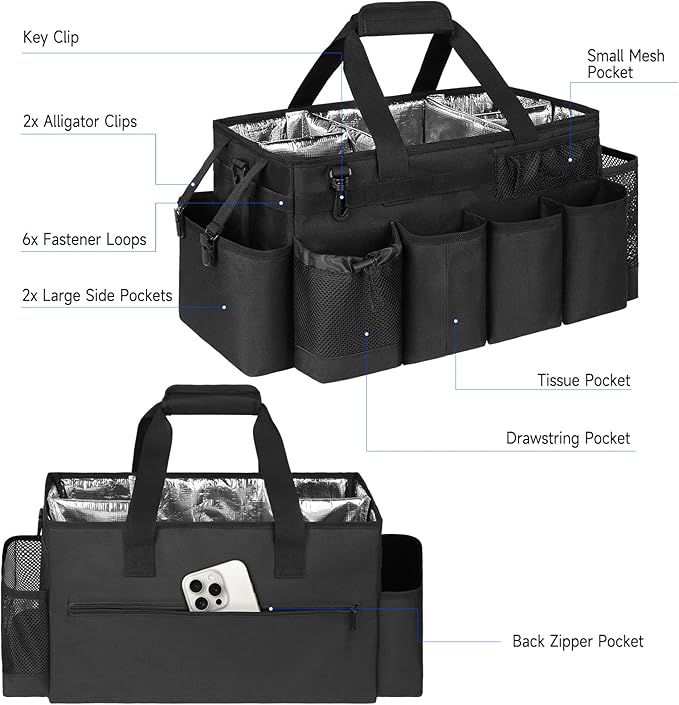Cleaning Caddy Bag, Extra Large Cleaning Supplies Organizer for Housekeepers, Housekeeping Caddy with Handle and Detachable Padded Cushion, Black