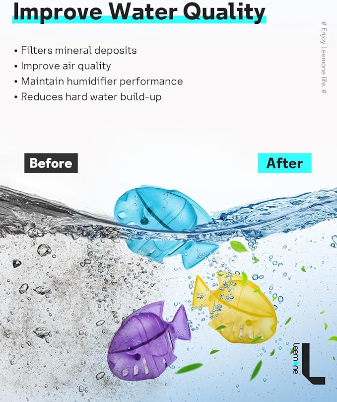 Leemone Humidifier Cleaning Fish for Humidifiers & Fish Tanks, 6 Pack Humidifier Cleaner, Purifies Water, Prevents Hard Water Build Up, Reduces Scale
