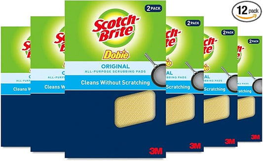 Scotch-Brite Dobie Pads, Dobie Sponge for All Purpose Cleaning of Kitchen, Bathroom, and Household, Non Scratch Dobie Cleaning Pads Safe for Non-Stick Cookware, 12 Dobie Pads