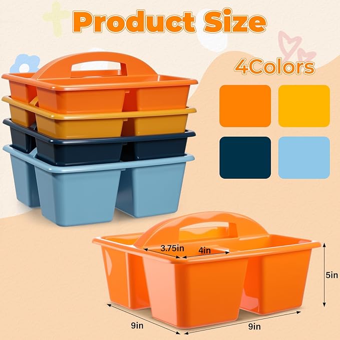 Kathfly 12 Pack Caddy Organizer with Handle, Stackable Organization Storage, Small Plastic Basket Classroom Caddy for Table Desk Office Pencil Kids Room Craft Art Teacher School Supplies (Blue Orange)