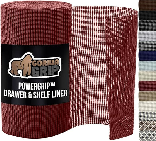 GORILLA GRIP powerGRIP Drawer Shelf and Cabinet Liner, Thick Strong Hold, Non-Adhesive Liners Protect Kitchen Cabinets and Cupboard, Bathroom Drawers, Easy Install, Breathable Mat, 20" x10', Red