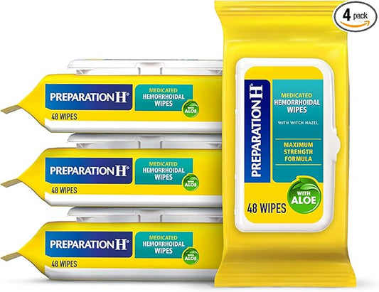 Preparation H Hemorrhoid Flushable Wipes with Witch Hazel for Skin Irritation Relief - 48 Count (Pack of 4)