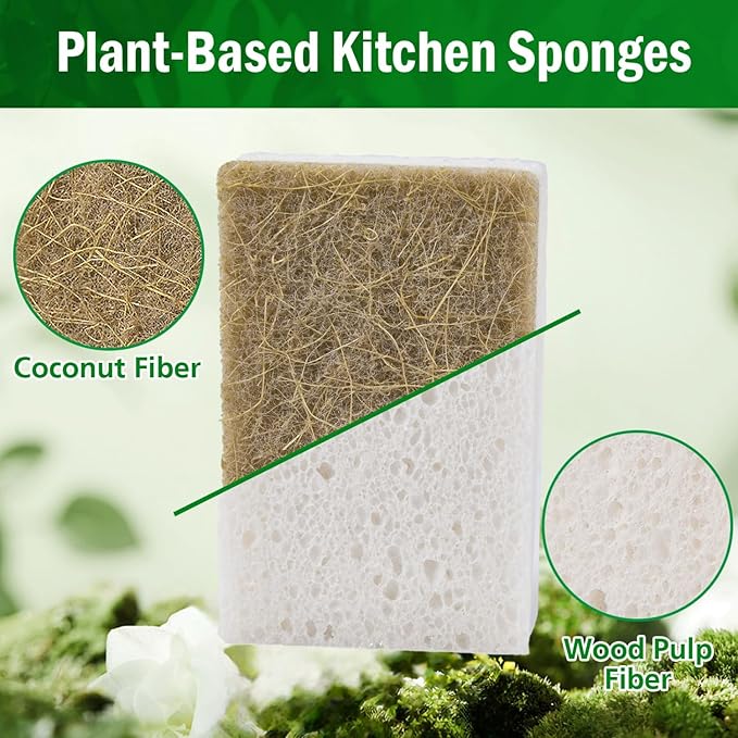 YoleShy Natural Sponges Kitchen Biodegradable Dish Sponge for Washing Dishes Compostable Coconut Walnut and Cellulose Plant Based, 10 Pack