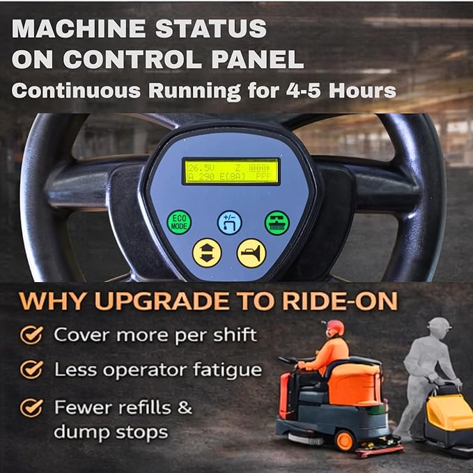 Ride-On Commercial Floor Scrubber Machine, 48,400 Sqft/H, 22" Brush & 31.5" Squeegee, 18.5 Gal/18.5 Gal Dual Tanks, 700 mbar Suction, 200 RPM