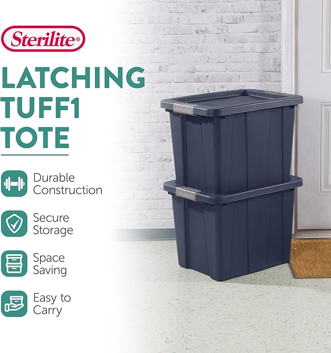 Sterilite 12-Pack Storage Bins with Lids, Heavy Duty Totes, Tuff1, 18 Gallon, Dark Indigo