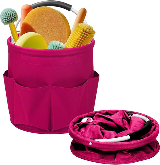 Cleaning Caddy for Cleaning Supplies,17L Cleaning Supply Caddy with Handle Foldable Cleaning Supplies Organizer Bucket Cleaning Products Organizers for Home, Garden (Rose Red)