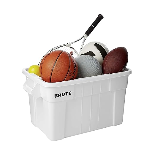 Rubbermaid Commercial Products BRUTE Tote Storage Container with Lid-included, 20-Gallon, White, Reusable Boxes for Moving/Storing in Garage/Basement/Attic/Jobsite/Truck/Camping