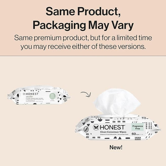 The Honest Company Hypoallergenic Multi-Use Baby Wipes for Sensitive Baby Skin, Pattern Play, 60 Count