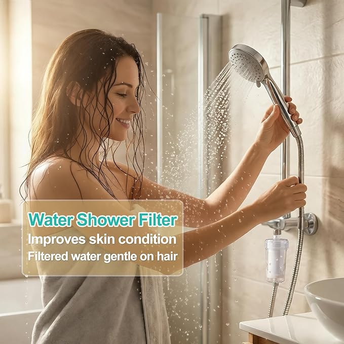 1 micron Carbon Shower Filter, Visible Water Filter for Shower, Washing machine filter, 99% Removal of Chlorine, Fluoride, Heavy metal, Odor & Scale, Improves Skin Condition, Protects hair