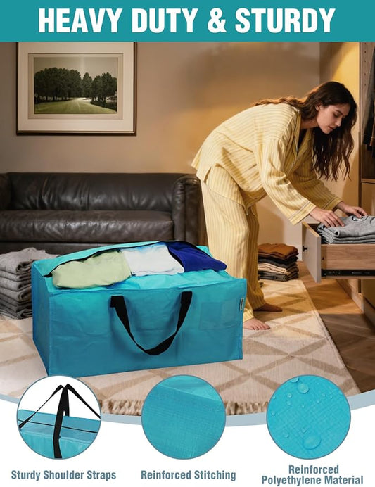 WORKPRO 10 Pack Extra Large Moving Bags with Zippers & Carrying Handles Backpack Straps, Heavy-Duty Storage Tote for Space Saving Moving Storage (Blue)