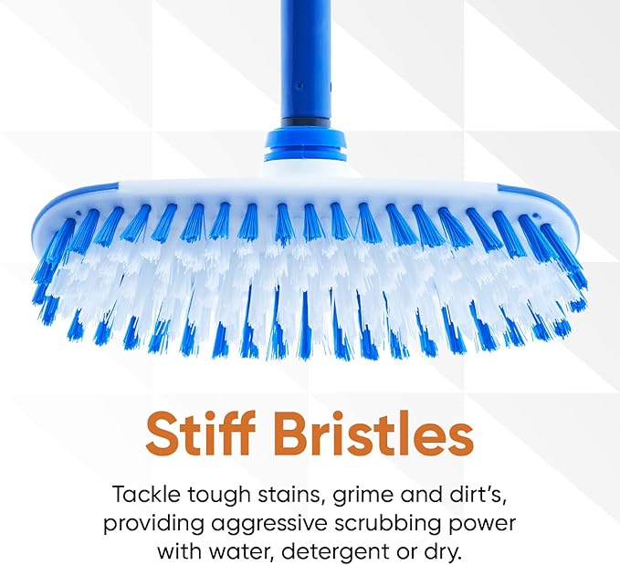 Superio Deck Scrub Brush with Long Handle (54 Inches) Heavy Duty Stiff Bristles Grout Scrubber with Scraper - Cleans Hot Tub, Swimming Pool, Granite Tiles, Bathroom, Patio, Kitchen, Wall and Deck
