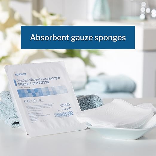 McKesson Premium Woven Gauze Sponges, Sterile, 12-Ply, USP Type VII, 100% Cotton, 4 in x 4 in, 10 per Pack, 128 Packs, 1280 Total