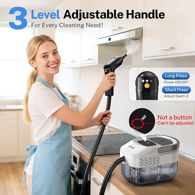 ODSD Steam Cleaner for Home & Car, 3-Level Adjustable Steamer for Cleaning, 15s Heat-Up & 1.6L Large Tank, Handheld Steam Cleaner for Car Detailing, Home, Tile, Grout, Furniture with 15pcs Accessories