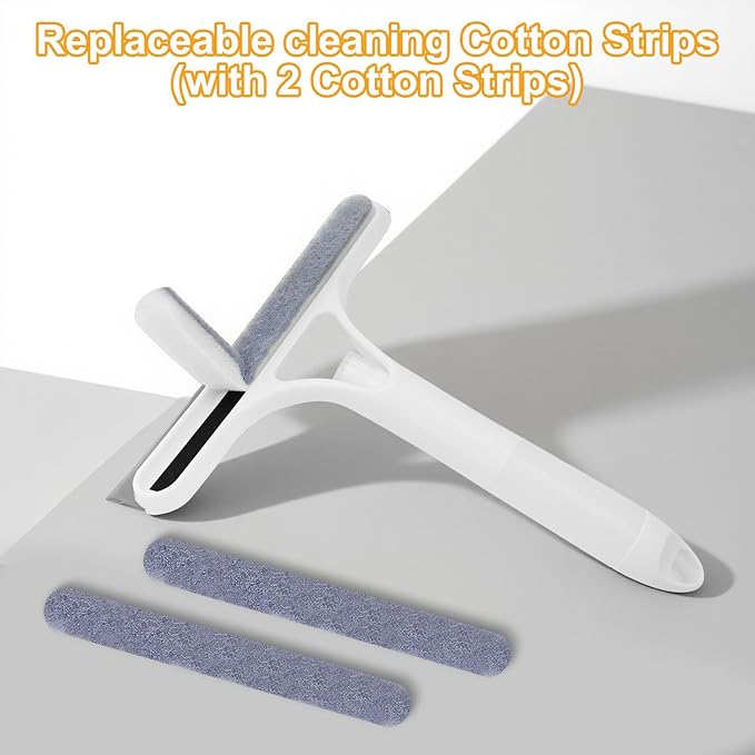 3 in 1 Window Cleaning Scraper with 2 Replaceable Cleaning Cotton Strips, 3 in 1 Spray Squeegee, Window Squeegee, Suitable for Cleaning Bathroom Glass, Mirrors, Car Windows (Blue)