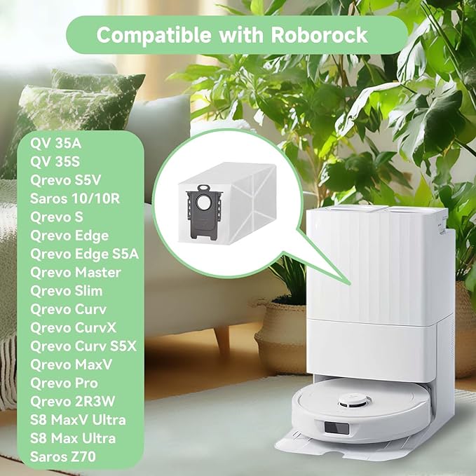 20 Pack Qrevo Dust Bags for Roborock Qrevo Series QV 35A, Qrevo S5V, Saros10r, Qrevo S, Qrevo Edge S5A, Qrevo 2R3W, S8 Max Ultra, S8 MaxV Ultra, Qrevo Curv S5X, Qrevo Master/Slim Robot Vacuum Cleaner