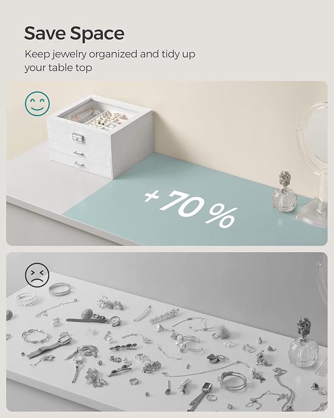 SONGMICS Jewelry Box, Lockable Jewelry Storage Organizer, Jewelry Case with Glass Window, for Rings, Earrings, Studs, Bracelets, Necklaces, White UJBC158W01