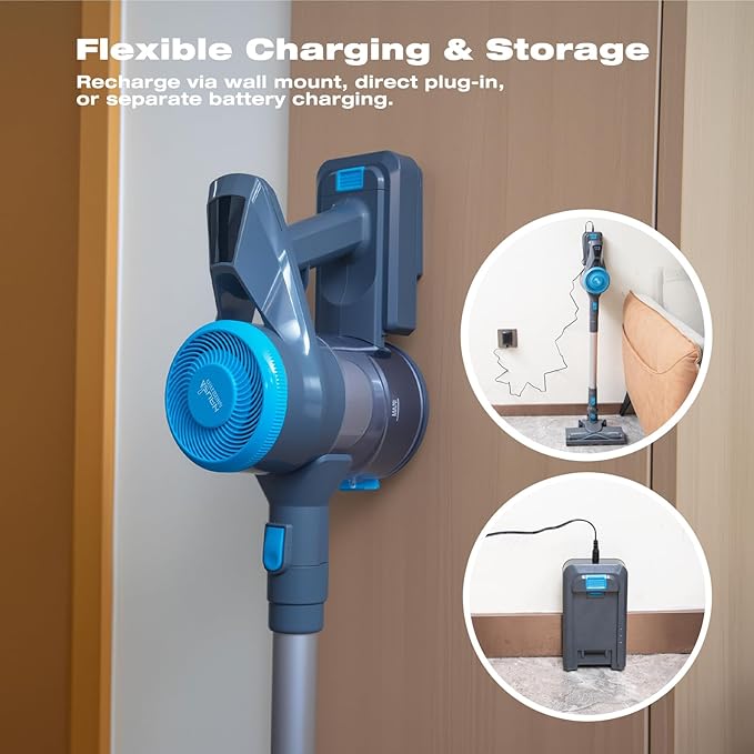 HAUSMEISTER VoltVac Go Cordless Vacuum Cleaner for Home Pet Hair, 30000PA for Carpets Hard Floors, 50Min Portable Handheld Rechargeable Vacuum, 2 HEPA Filters, Lightweight