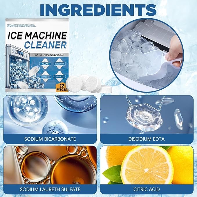 TIMLIFE Ice Machine Cleaner Maker Descaler - 24 Clean Tablets for Ice Machine, Compatible with Opal, Kitchenaid, Helps Remove Hard Water and Mineral Buildup for Great-Tasting Ice