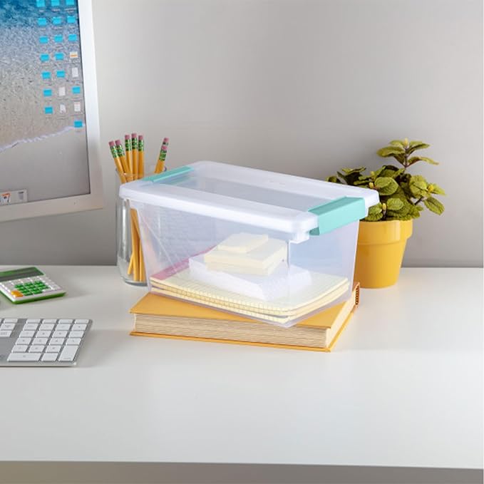 Sterilite 16-Pack Clip Box, Stackable Clear Plastic Bins with Latching Lids, Medium - Writing, Arts or Crafts Supplies Storage Containers for Home, Office, Classroom and Workshop Organization