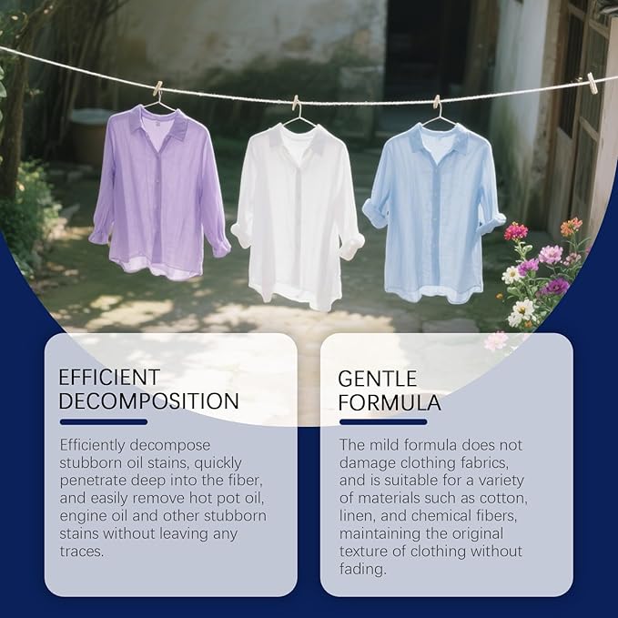 Instant Oil Stain Remover for Clothes, Quick and Easy Grease Removal, Fabric Stain Remover For Cooking, Engine, Dried Oil And Grease Stains, Safe for All Fabric Types