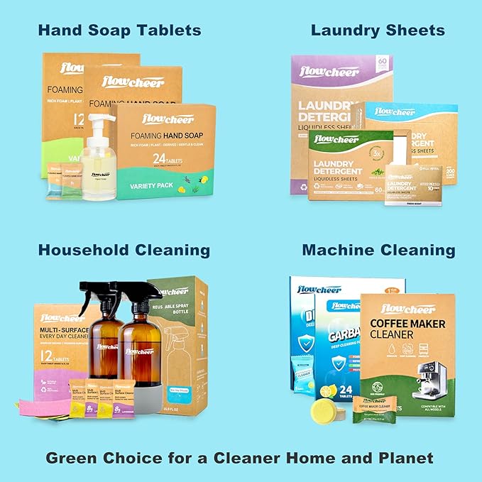flowcheer Multi Surface Cleaner Refills -All Purpose Cleaning Tablets-Makes 192 fl oz(12 x 16 Fl oz) Bottles of Spray Cleaner for Household&Kitchen Cleaning-Lavender Scent(Not Included Bottles)