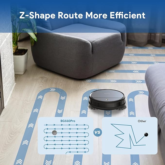 Bagotte Robot Vacuum and Mop, Robotic Vaccum 550ml Dustbin, 2.75'' Slim Robot Vacuum Cleaner, Zigzag Efficient Navigation, Automatic Robot Vacuum Cleaner for Pet Hair, Hard Floor, Carpet