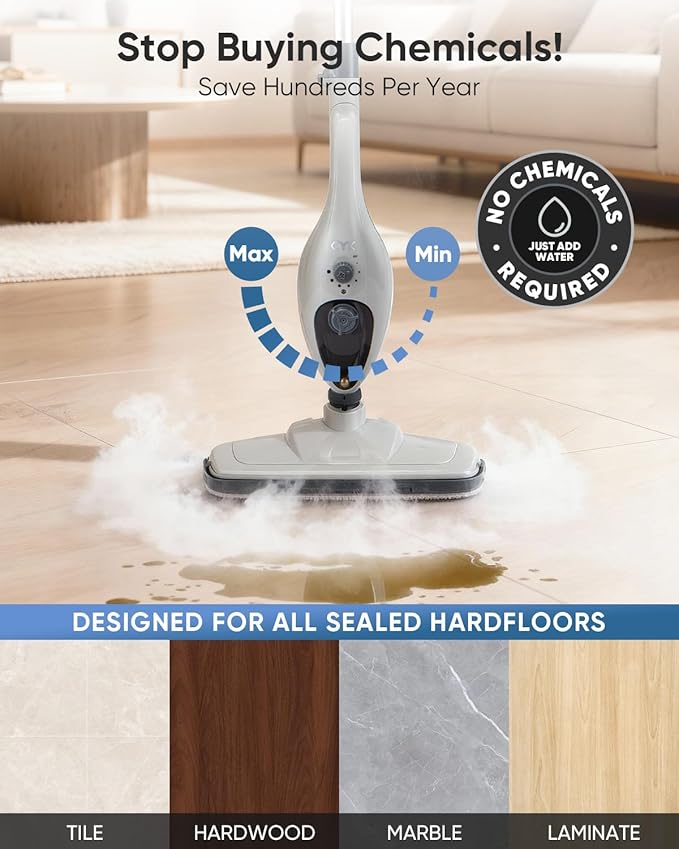 CYK Steam Mops for Floor Cleaning, 12 in 1 Handheld Steam Cleaner for Home, Floor Steamer for Hardwood Floors and Tile(Grey-grey)