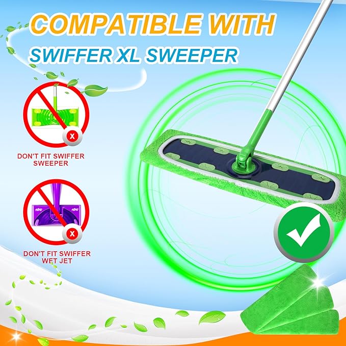 Reusable Microfiber Mop Pads for Swiffer - XL Dry Sweeping Cloths & Wet Pads Refills - Heavy Duty Mopping Cloths, 6 Pack