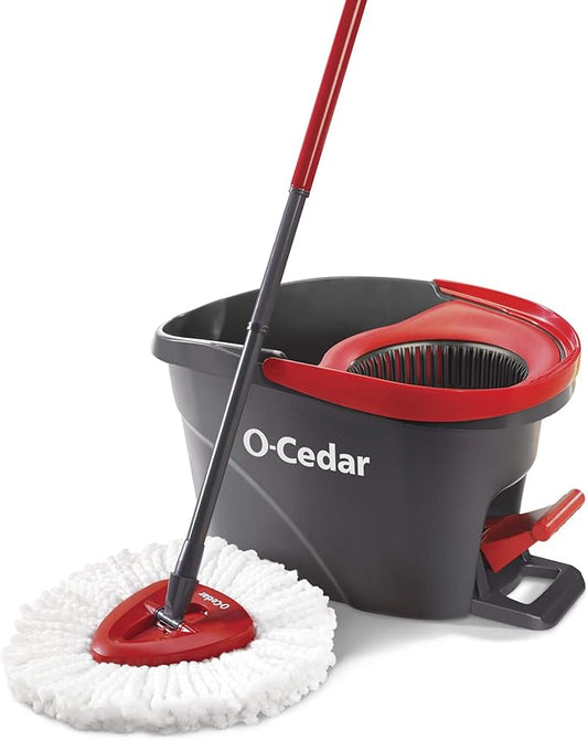 O-Cedar EasyWring Microfiber Spin Mop, Bucket Floor Cleaning System, Red, Gray + O-Cedar PACS Hard Floor Cleaner, Crisp Citrus Scent