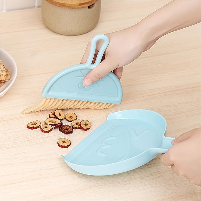 3PCS Mini Broom and Dustpan Set for Home, Car, Kitchen, Table, Kids - Durable Plastic Bristles, Handheld, Hangable, 3 Colors