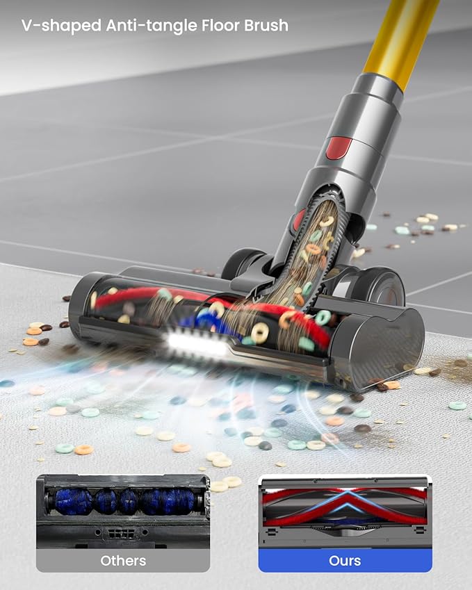 Cordless Vacuum Cleaner, 600W 50KPA 70Mins Vacuum Cleaners for Home, Self-Standing Stick Vacuum with Removable Battery, Wall Mount Charging, Anti-Tangle Roller Brush for Pet Hair, Carpet, All Floors