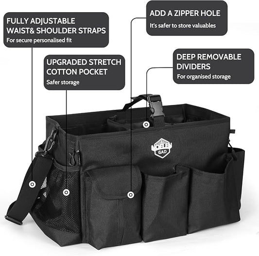 Large Wearable Cleaning Caddy Bags with Handle and Shoulder and Waist Straps,for Cleaning Supplies,for Furniture Storage,Car Organizer