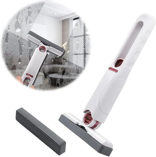 Mcbazel Portable Mini Cleaning Mop, Mini Sponge Mop, Wet and Dry Use Cleaning System, Mini Mop for Bathroom, Kitchen, Desktop, Glass, Living Room, Car (2 Sponge Head + 1 Squeeze Handle)