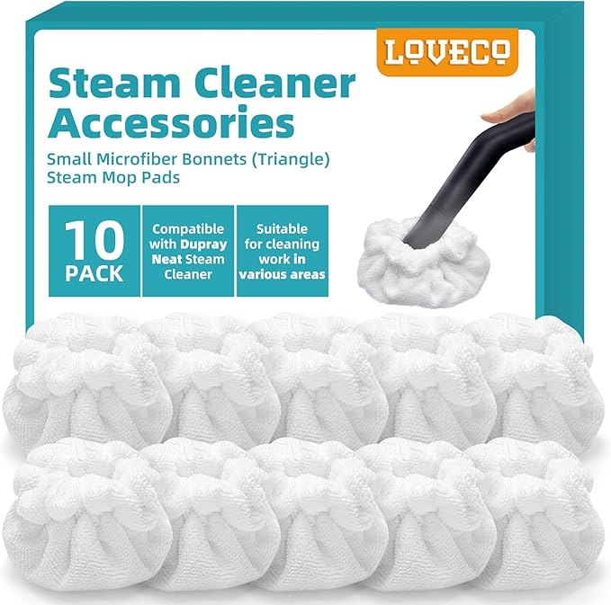 LOVECO Small Microfiber Bonnets (Triangle) Compatible with Dupray Steam Cleaner, McCulloch, awasky, etc, Reusable Washable Steam Cleaner Accessories for Multi-Surface, Universal Soft Microfiber Cloths