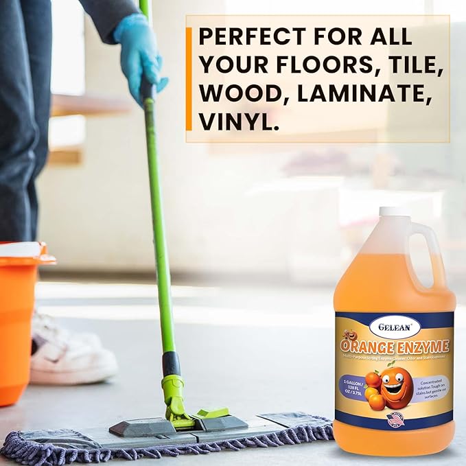 Multi-Purpose Enzyme Cleaner - MADE IN USA - Concentrate MAKES 64 GALLON - Stain and Odor Eliminator - ORANGE ENZYME - Odor Floor Cleaner All Purpose 128 oz