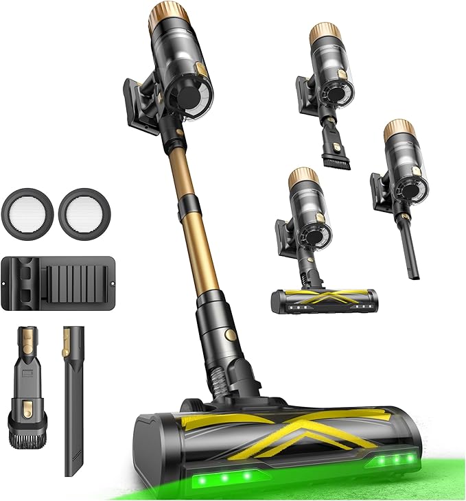 Ultenic Cordless Vacuum Cleaner, 550W 50KPA 65min Runtime, Stick Vacuum with Green Light, Self-Standing & 180° Lay-Flat, Anti-Tangled Brush, Vacuum Cleaners for Home/Hard Floor/Carpet/Pet Hair, U15