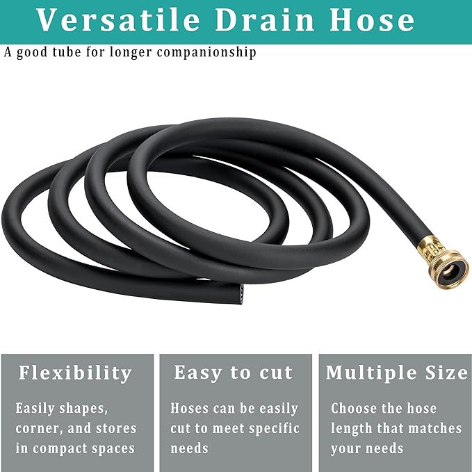 30FT Dehumidifier Drain Hose with 3/4” FHT Brass Rustproof Connector, Versatile Drain Hose Perfectly Compatible with most Dehumidifiers and 3/4” external thread outlet (Black, 30FT)