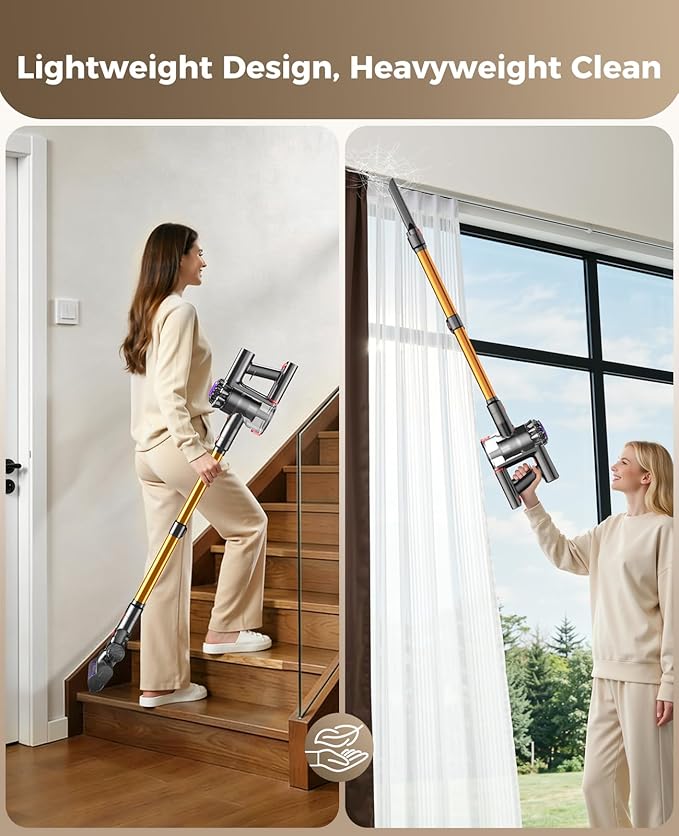 Cordless Vacuum Cleaner, 450W 40KPA Vacuum Cleaners for Home, 45 Mins Lightweight Stick Vacuum with LED Display, Anti-Tangle, Rechargeable Battery Vacuum for Carpet,Pet Hair,Hardwood Floor