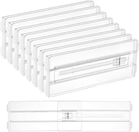 Vtopmart 8 Pack Drawer Dividers for Clothes, 4" High 10.2"-16.5" Adjustable Expandable Dresser Drawer Organizer, Clear Plastic Separators for Dresser, Baby Clothing, Underwear, Cosmetic, Toiletries