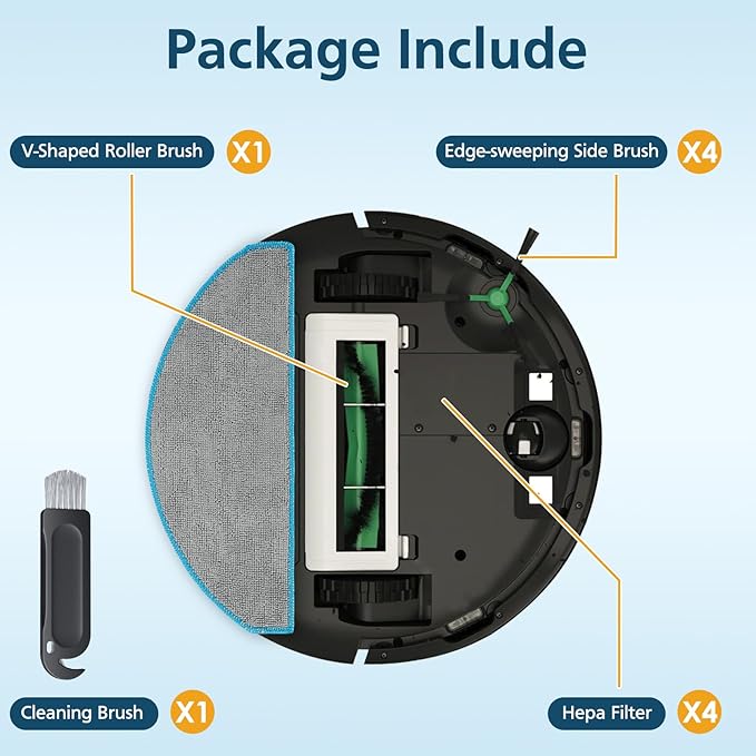 Y0140 Replacement Parts Accessories Compatible with iRobot Roomba 104/105 Vac & Combo, Y0140, Q0120, Y0110, Q011, Q0520 Robot Vacuum, 1 Roller Brush, 4 Hepa Filters, 4 Side Brush, 1 Cleaning Brushes