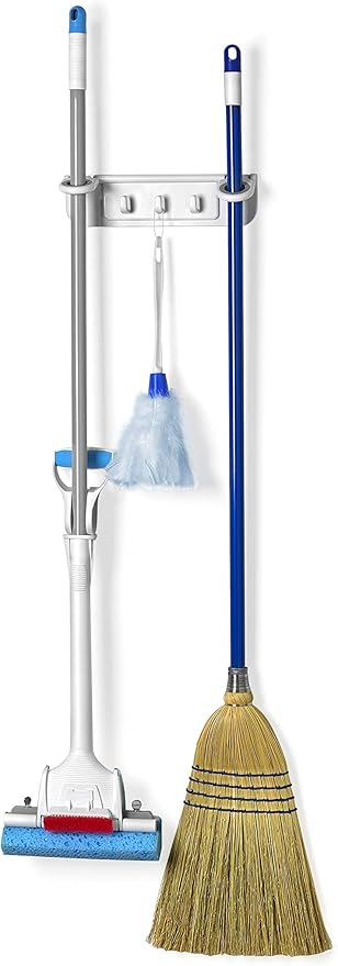 Spectrum Diversified Mop and Broom Holder and Organizer, White
