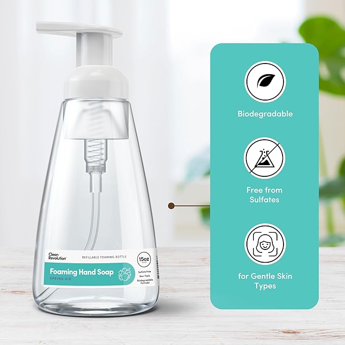 Clean Revolution Foaming Hand Soap | Gentle, Moisturizing | Ready To Use | Real Essential Oils | Spring Air | 15.25 Fl Oz - Made in USA