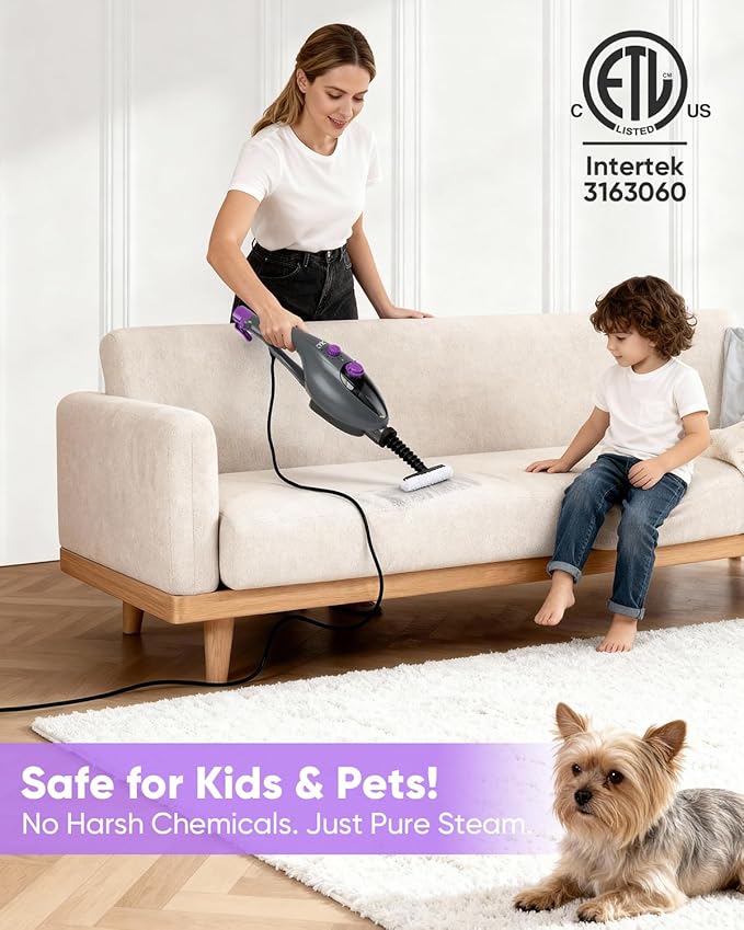 CYK Steam Mops for Floor Cleaning, 12 in 1 Handheld Steam Cleaner for Home, Floor Steamer for Hardwood Floors and Tile (Purple-grey)