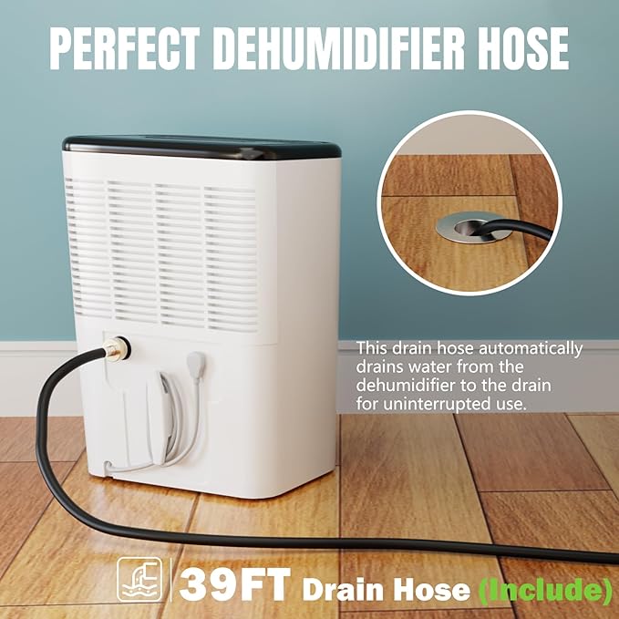 39FT Extension Drain Hose for Dehumidifier Indoor Dehumidifier Drain Hose with 3/4 inch Fitting, Leak Proof Dehumidifier Hose Fits Most Models