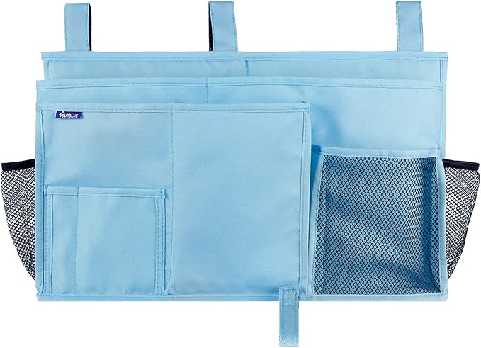 Surblue Bedside Caddy Hanging Bed Organizer Storage Bag Pocket for Bunk and Hospital Beds, College Dorm Rooms Baby Bed Rails, Camp 8 Pockets, (Large, Skyblue)
