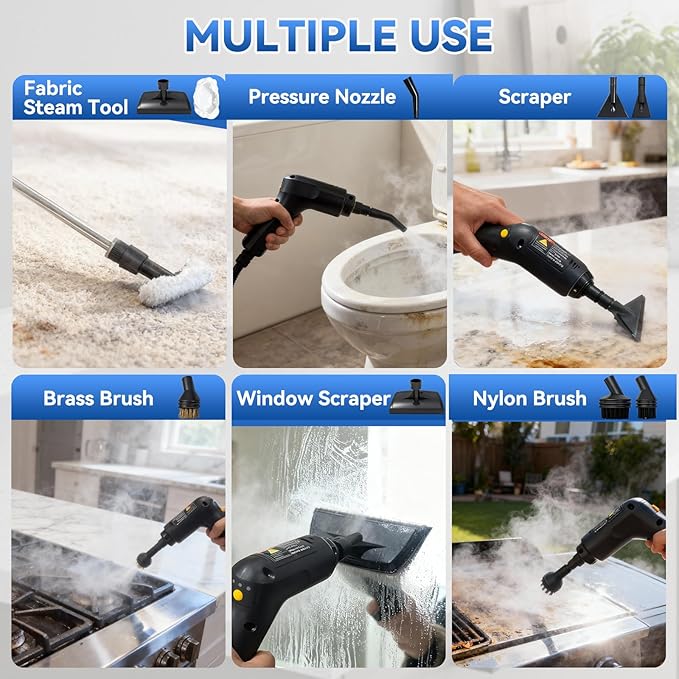 Handheld Steam Cleaner,2500W High-Pressure Steamer for Cleaning, 15s Fast Heat-Up&1.4L Large Tank,3-Level Adjustable Handle with 14 Accessories,Portable Steam Cleaner for Home,Car,Furniture,Bathroom
