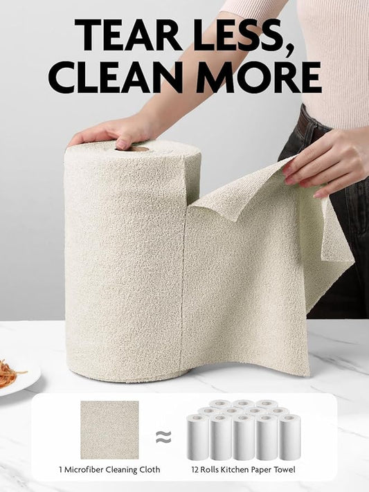 Fantasticlean Microfiber Cleaning Cloth Roll -75 Pack, Tear Away Microfiber Towels, 12" x 12", Reusable, Washable, Scratch Free, Ultra Absorbent Dishcloth for All-Around Cleaning Supplies (Cool Grey)