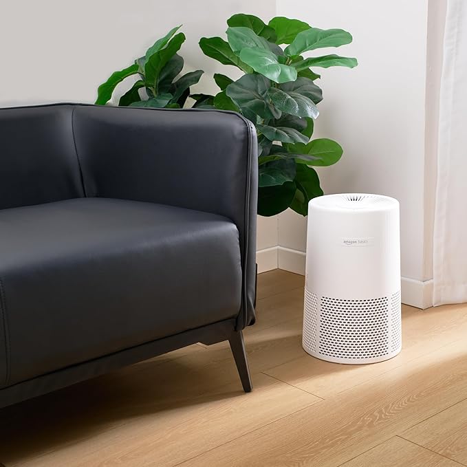Amazon Basics Air Purifier for Home and Office, With 3-Stage Filtration, HEPA Filter With Activated Carbon, 3 Speeds, Timer, Sleep Mode (32db), Energy Star Certificate, Covers Up to 1067 Sq ft, White