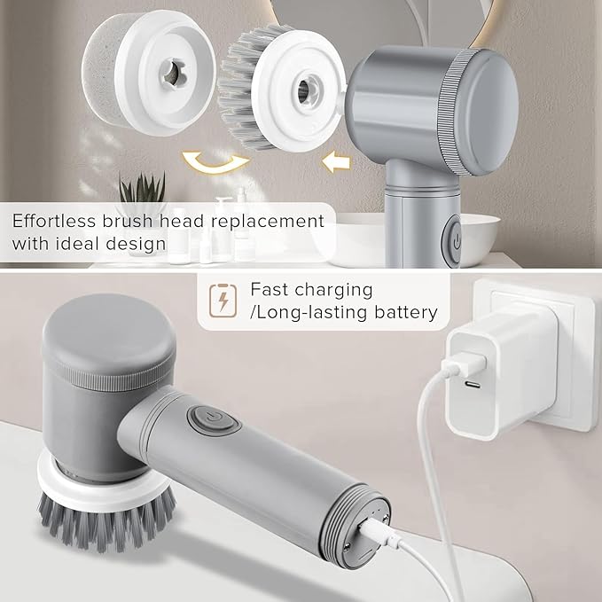 Electric Spin Scrubber - Shower Scrubber,Bathroom Scrubber Electric,for Cleaning Tub, Floor, Tile, Window, Sink, Kitchen Cleaning with 6 Electric Cleaning Brush Head (8)